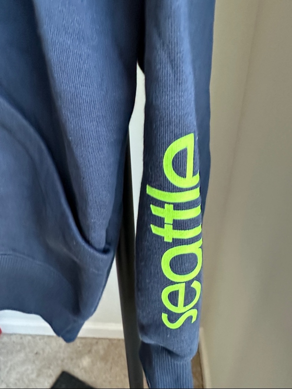 Seattle Seahawks Nike Zip Hoodie with Neon Green Drawstrings - Picture 4 of 6